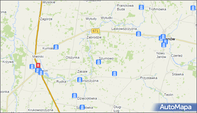 mapa Szumowo gmina Korycin, Szumowo gmina Korycin na mapie Targeo