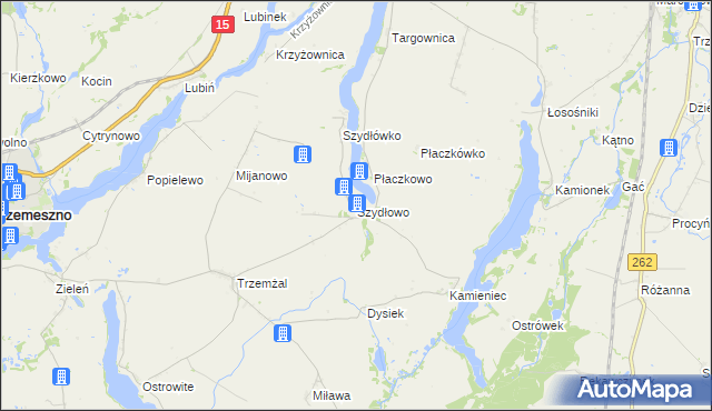 mapa Szydłowo gmina Trzemeszno, Szydłowo gmina Trzemeszno na mapie Targeo