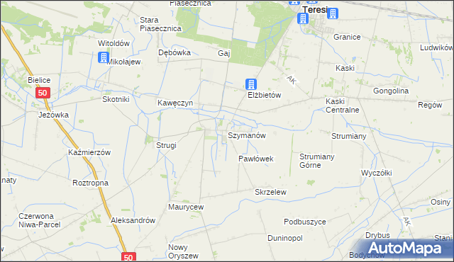 mapa Szymanów gmina Teresin, Szymanów gmina Teresin na mapie Targeo