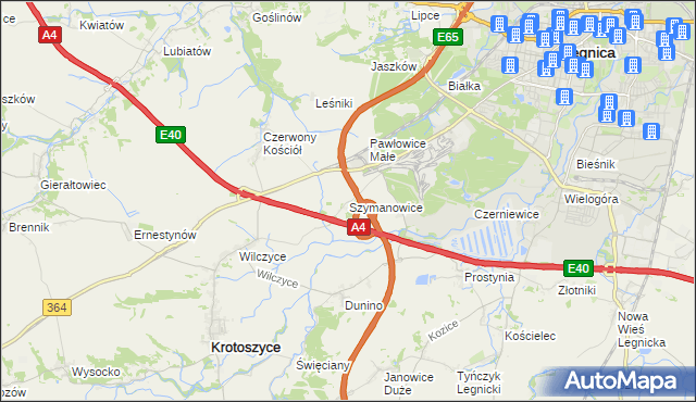 mapa Szymanowice gmina Krotoszyce, Szymanowice gmina Krotoszyce na mapie Targeo