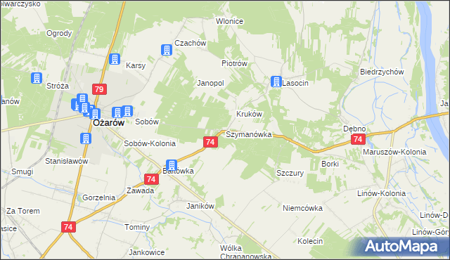 mapa Szymanówka gmina Ożarów, Szymanówka gmina Ożarów na mapie Targeo