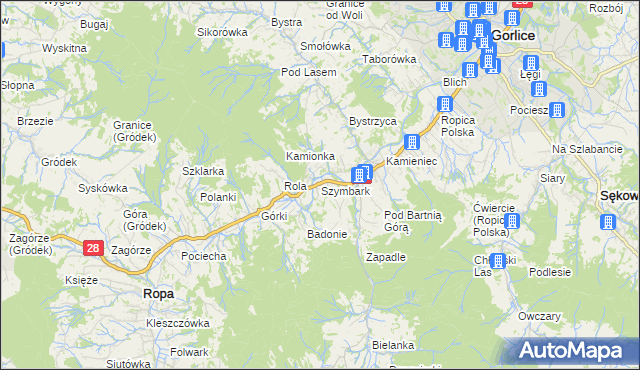 mapa Szymbark gmina Gorlice, Szymbark gmina Gorlice na mapie Targeo