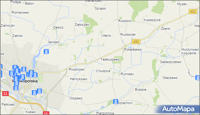 mapa Tadeuszewo, Tadeuszewo na mapie Targeo