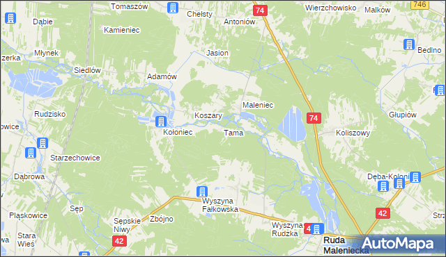 mapa Tama gmina Ruda Maleniecka, Tama gmina Ruda Maleniecka na mapie Targeo