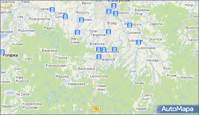 mapa Targanice, Targanice na mapie Targeo
