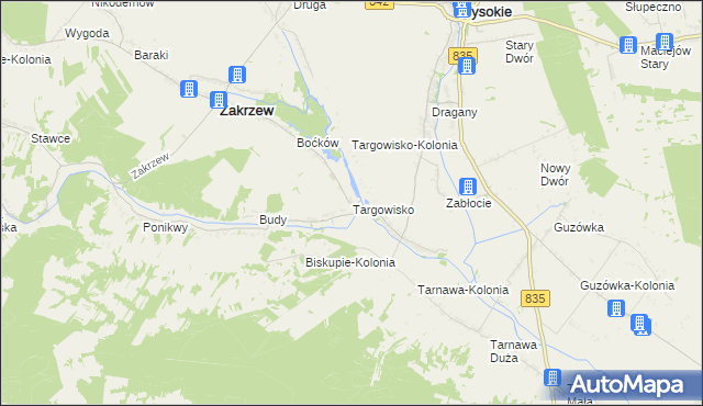 mapa Targowisko gmina Zakrzew, Targowisko gmina Zakrzew na mapie Targeo