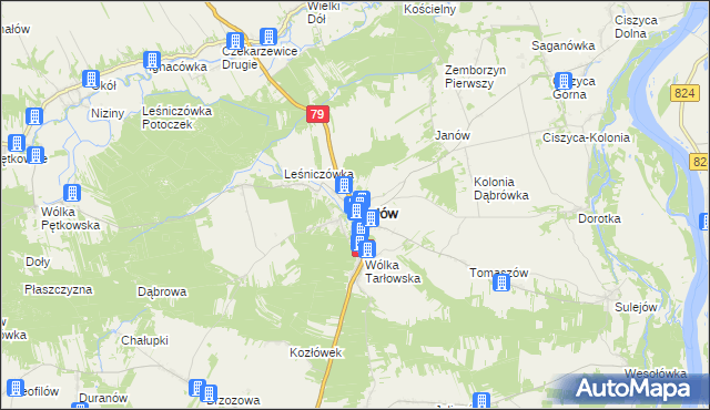 mapa Tarłów, Tarłów na mapie Targeo