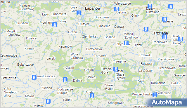 mapa Tarnawa gmina Łapanów, Tarnawa gmina Łapanów na mapie Targeo