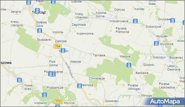 mapa Tarnawa gmina Trzyciąż, Tarnawa gmina Trzyciąż na mapie Targeo