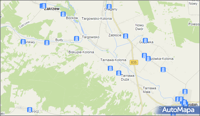 mapa Tarnawa-Kolonia, Tarnawa-Kolonia na mapie Targeo