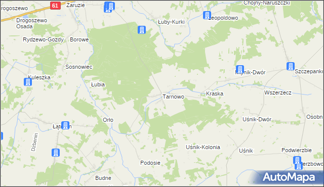 mapa Tarnowo gmina Miastkowo, Tarnowo gmina Miastkowo na mapie Targeo