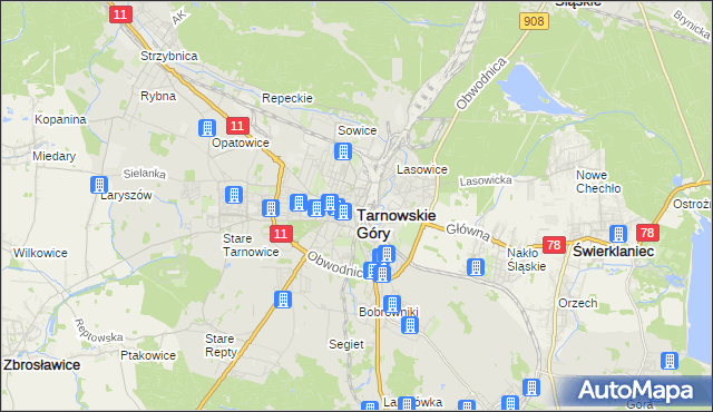 mapa Tarnowskie Góry, Tarnowskie Góry na mapie Targeo