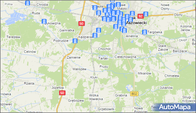 mapa Tartak gmina Mińsk Mazowiecki, Tartak gmina Mińsk Mazowiecki na mapie Targeo