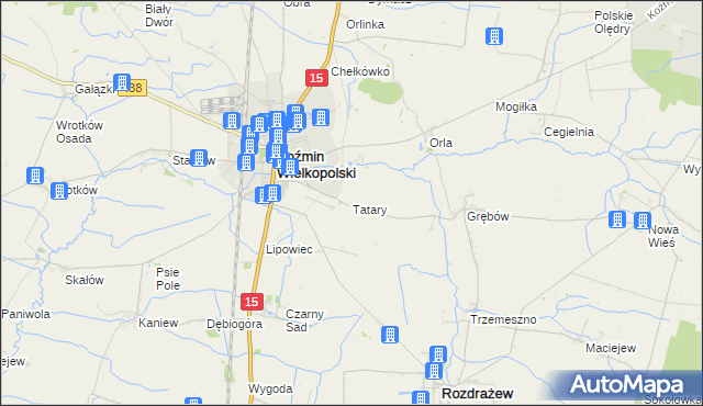 mapa Tatary gmina Koźmin Wielkopolski, Tatary gmina Koźmin Wielkopolski na mapie Targeo