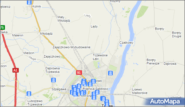 mapa Tczewskie Łąki, Tczewskie Łąki na mapie Targeo