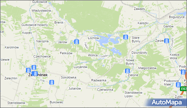 mapa Teklin gmina Żelechlinek, Teklin gmina Żelechlinek na mapie Targeo