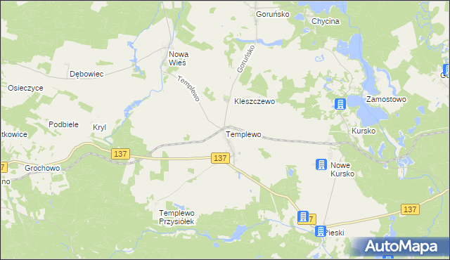 mapa Templewo, Templewo na mapie Targeo