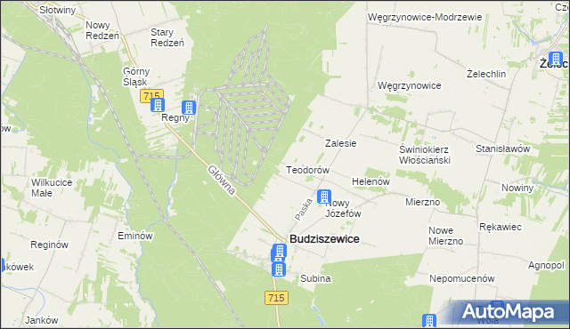 mapa Teodorów gmina Budziszewice, Teodorów gmina Budziszewice na mapie Targeo