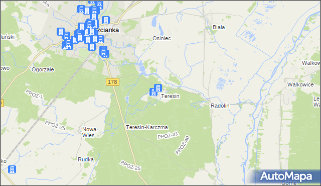 mapa Teresin gmina Trzcianka, Teresin gmina Trzcianka na mapie Targeo