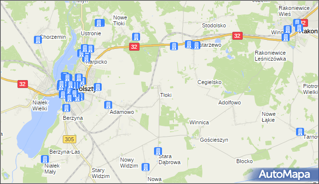 mapa Tłoki gmina Wolsztyn, Tłoki gmina Wolsztyn na mapie Targeo