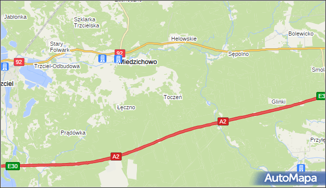 mapa Toczeń gmina Miedzichowo, Toczeń gmina Miedzichowo na mapie Targeo