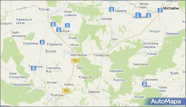 mapa Tomaszów gmina Michałów, Tomaszów gmina Michałów na mapie Targeo