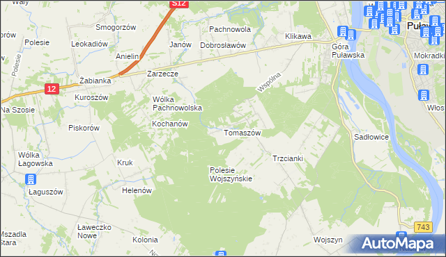 mapa Tomaszów gmina Puławy, Tomaszów gmina Puławy na mapie Targeo