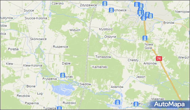 mapa Tomaszów gmina Żarnów, Tomaszów gmina Żarnów na mapie Targeo