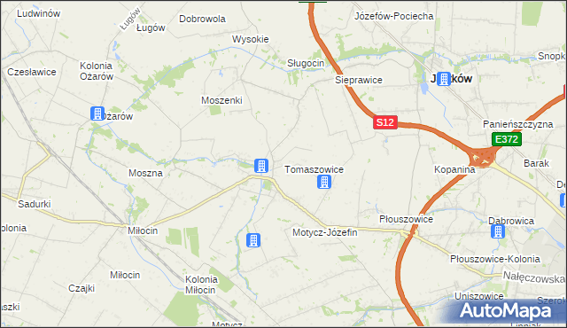mapa Tomaszowice gmina Jastków, Tomaszowice gmina Jastków na mapie Targeo