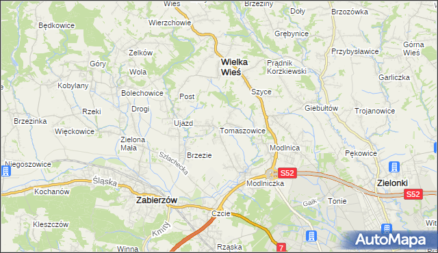 mapa Tomaszowice gmina Wielka Wieś, Tomaszowice gmina Wielka Wieś na mapie Targeo