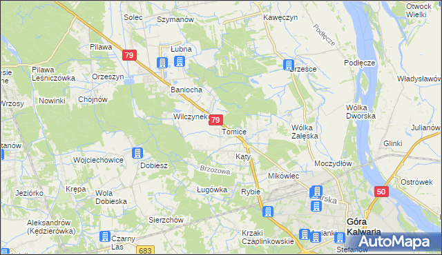 mapa Tomice gmina Góra Kalwaria, Tomice gmina Góra Kalwaria na mapie Targeo