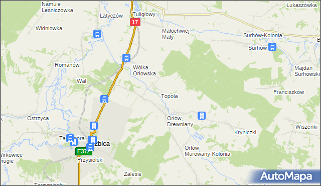 mapa Topola gmina Izbica, Topola gmina Izbica na mapie Targeo