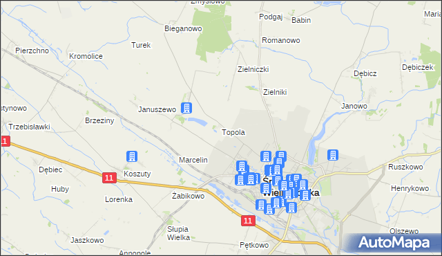 mapa Topola gmina Środa Wielkopolska, Topola gmina Środa Wielkopolska na mapie Targeo