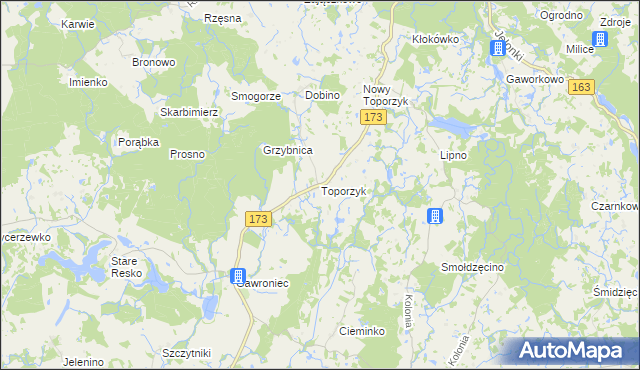 mapa Toporzyk gmina Połczyn-Zdrój, Toporzyk gmina Połczyn-Zdrój na mapie Targeo