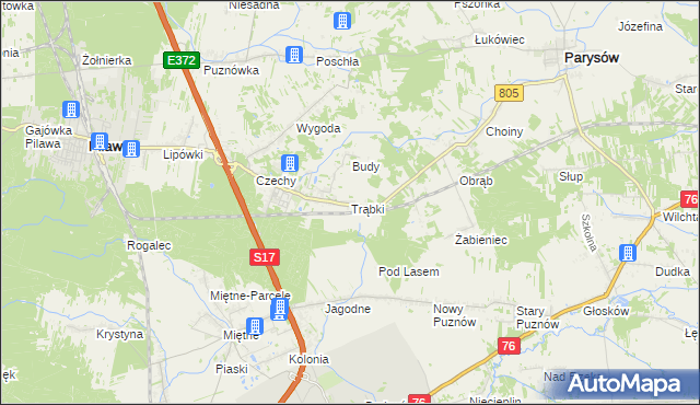 mapa Trąbki gmina Pilawa, Trąbki gmina Pilawa na mapie Targeo