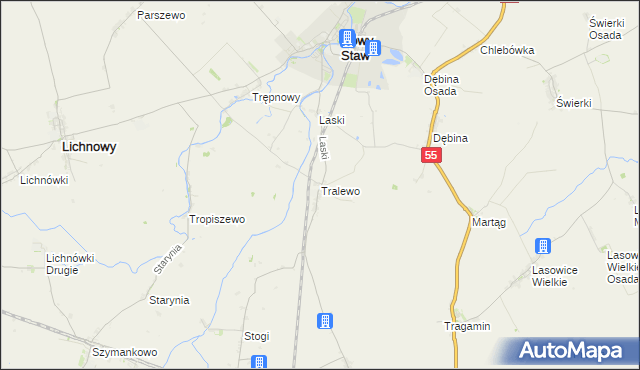 mapa Tralewo gmina Nowy Staw, Tralewo gmina Nowy Staw na mapie Targeo