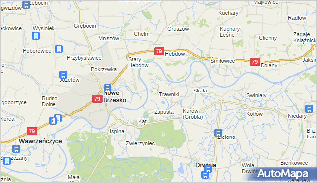 mapa Trawniki gmina Drwinia, Trawniki gmina Drwinia na mapie Targeo