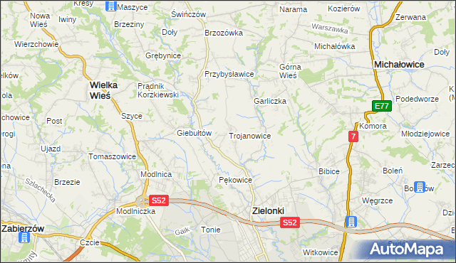 mapa Trojanowice gmina Zielonki, Trojanowice gmina Zielonki na mapie Targeo