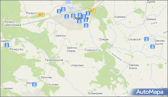 mapa Troszczyn gmina Opalenica, Troszczyn gmina Opalenica na mapie Targeo