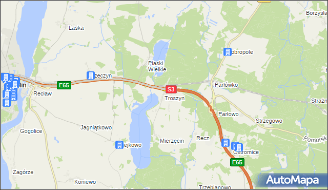 mapa Troszyn gmina Wolin, Troszyn gmina Wolin na mapie Targeo