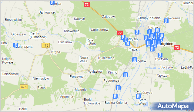 mapa Truskawiec gmina Poddębice, Truskawiec gmina Poddębice na mapie Targeo