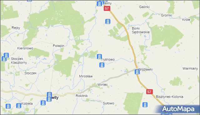 mapa Trutnowo gmina Bartoszyce, Trutnowo gmina Bartoszyce na mapie Targeo