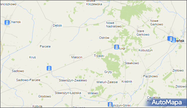 mapa Trzaski gmina Bieżuń, Trzaski gmina Bieżuń na mapie Targeo