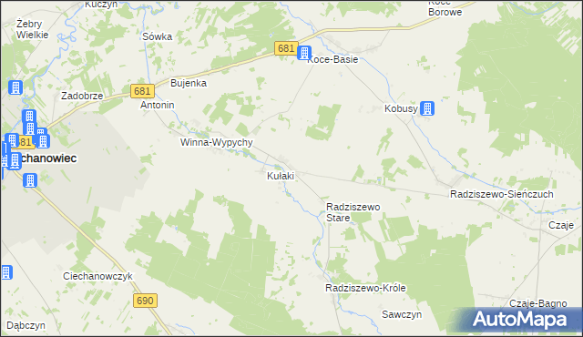 mapa Trzaski gmina Ciechanowiec, Trzaski gmina Ciechanowiec na mapie Targeo