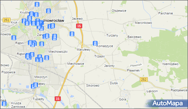 mapa Trzaski gmina Inowrocław, Trzaski gmina Inowrocław na mapie Targeo