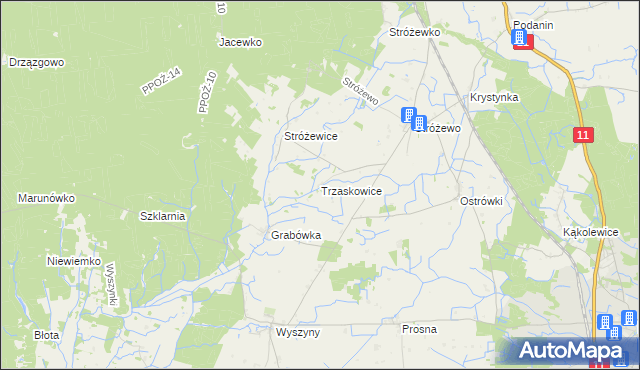 mapa Trzaskowice gmina Chodzież, Trzaskowice gmina Chodzież na mapie Targeo