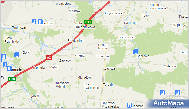 mapa Trzcianka gmina Łyszkowice, Trzcianka gmina Łyszkowice na mapie Targeo