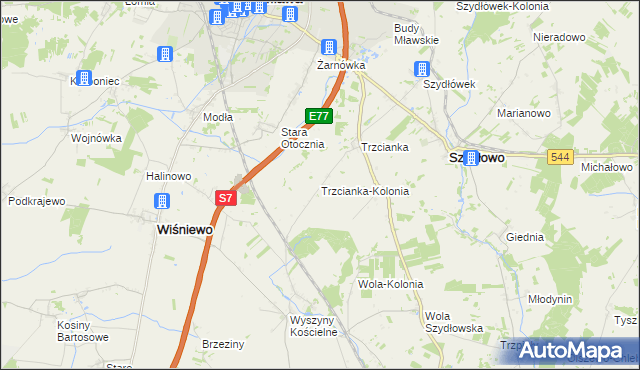 mapa Trzcianka-Kolonia gmina Szydłowo, Trzcianka-Kolonia gmina Szydłowo na mapie Targeo