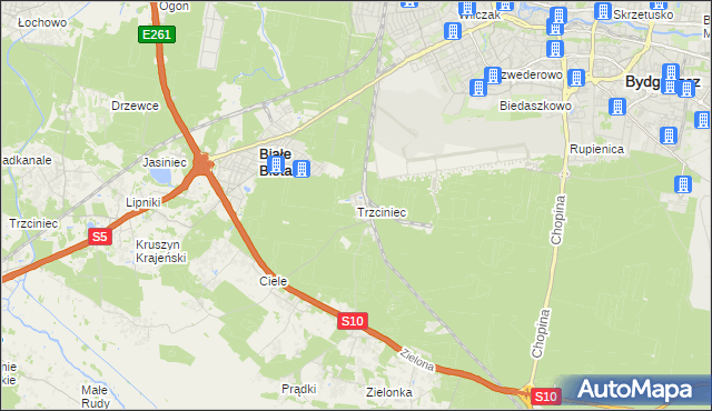 mapa Trzciniec gmina Białe Błota, Trzciniec gmina Białe Błota na mapie Targeo