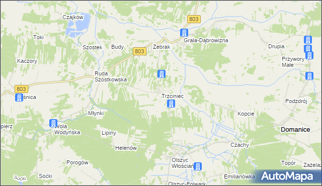 mapa Trzciniec gmina Skórzec, Trzciniec gmina Skórzec na mapie Targeo